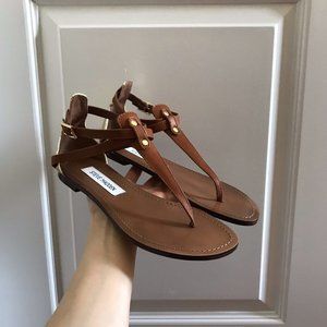 Steve Madden Brown/Gold  T-Strap Flat Sandals 5.5